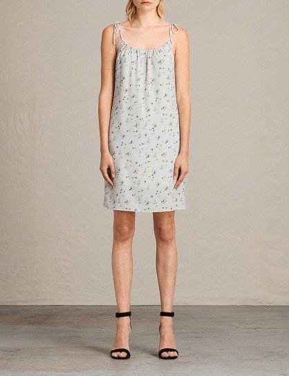 ALLSAINTS Mika Sommer crepe dress | grey floral slip dresses