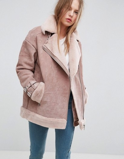 ASOS Suede Aviator with Faux Shearling ~ mink-pink jackets