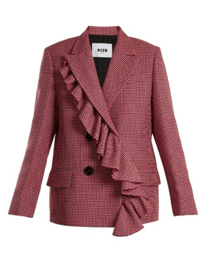 MSGM Asymmetric-ruffled double-breasted wool jacket ~ pink houndstooth jackets