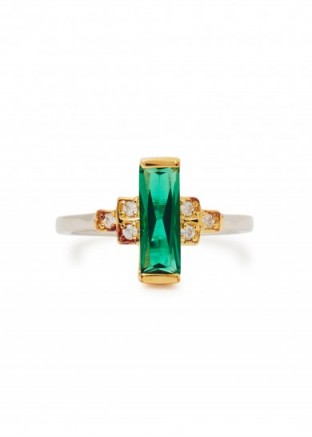 V JEWELLERY Audrey rhodium-plated ring ~ green stone rings