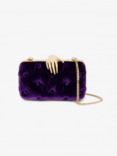 Benedetta Bruzziches Purple Carmen Velvet Clutch Bag With Hand Embellishment ~ beautiful Italian bags