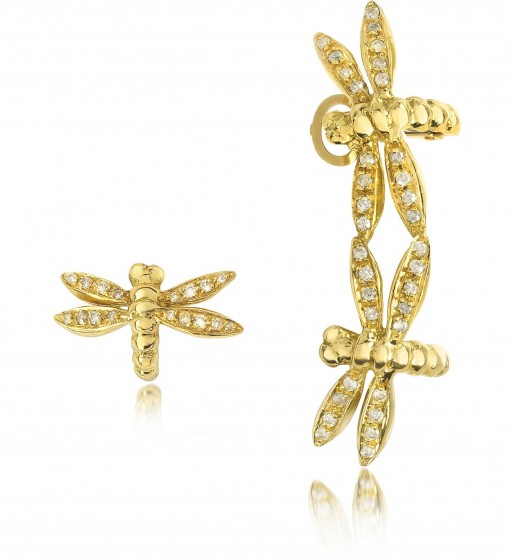 BERNARD DELETTREZ Dragonflies 18K Gold Earrings w/Diamonds ~ dragonfly jewellery