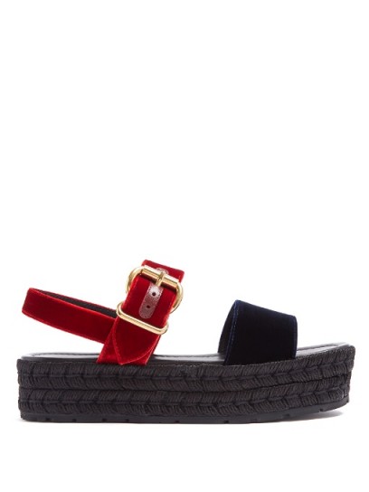 PRADA Bi-colour double-strap velvet flatform sandals