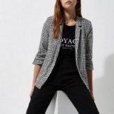 river island black dogtooth check bar cuff blazer ~ blazers ~ jackets