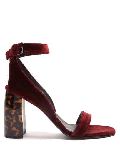 STELLA MCCARTNEY Block-heel velvet sandals ~ burgundy & tortoiseshell shoes