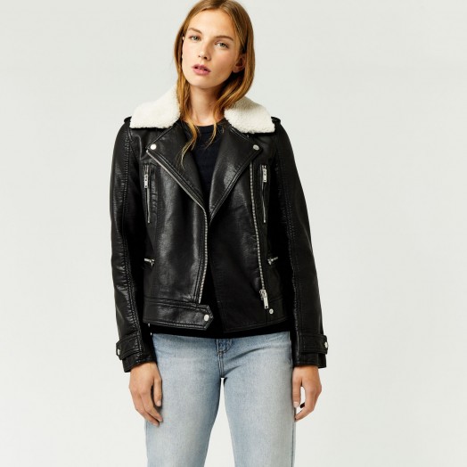 Warehouse BORG COLLAR FAUX LEATHER BIKER #casual #jackets