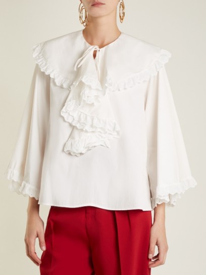 ISA ARFEN Broderie-anglaise ruffle cotton-poplin top ~ white ruffled tops/blouses