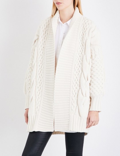 BURBERRY Camrosebrooke cable-knit wool and cashmere-blend cardigan | chunky white cardigans | neutral knitwear