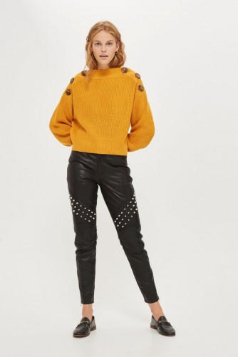 Topshop Button Detail Rib Jumper | ochre-yellow jumpers