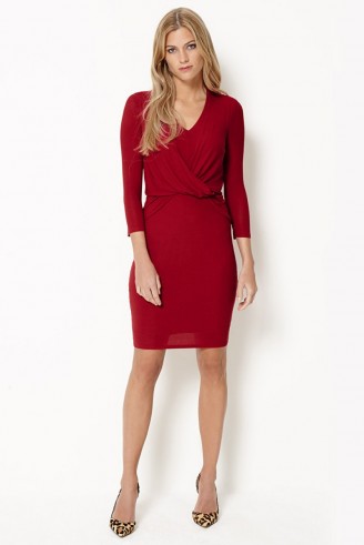 damsel in a dress CHERRY TWIST KNOT JERSEY DRESS – red draped dresses