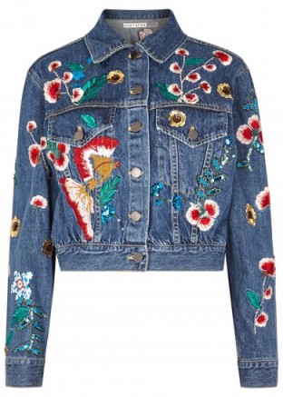 ALICE + OLIVIA Chloe floral-embellished denim jacket ~ cropped jackets ~ casual style