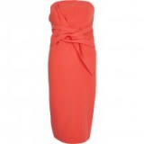 river island coral twist bandeau bodycon dress ~ strapless party dresses