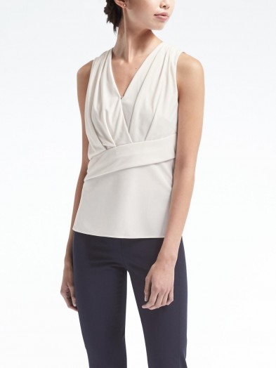 Banana Republic Crossfront Draped Shell ~ whiye sleeveless tops