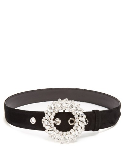 MIU MIU Crystal-embellished suede belt ~ statement belts