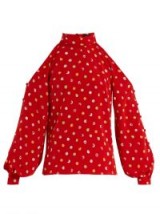 ANNA OCTOBER Cut-out shoulder polka-dot crepe top ~ red tops