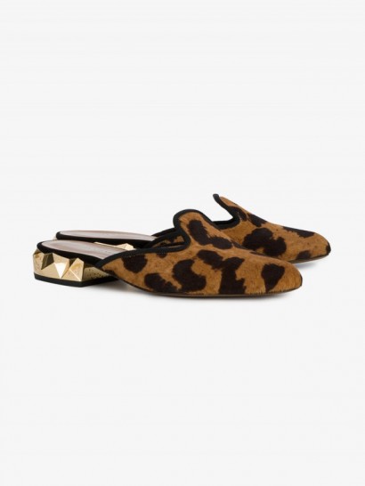 Darmaki Leopard Print Gold Heel Loafers