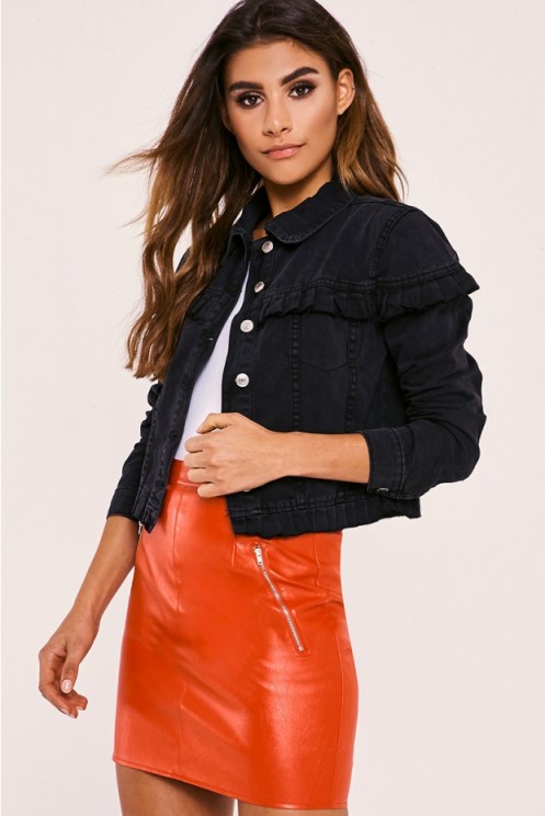 IN THE STYLE DARSHA BLACK FRILL TRIM DENIM JACKET