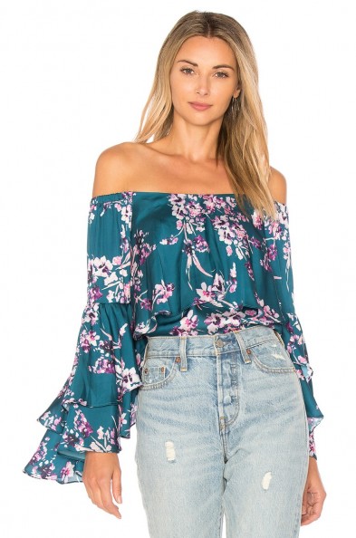 devlin CHELSEA OFF THE SHOULDER TOP | floral bardot tops