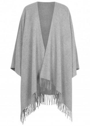 SAMSØE & SAMSØE Drava grey wool blend poncho ~ fringed ponchos/wraps