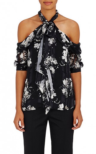 ERDEM Floral Silk Cutout Shoulder Blouse