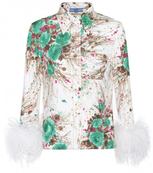 PRADA feather-trimmed printed silk shirt