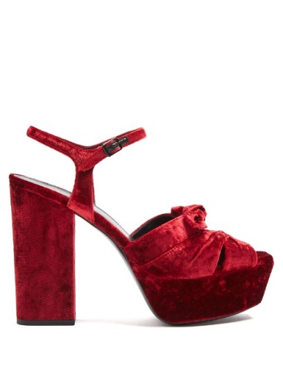 SAINT LAURENT Farrah crossover velvet platform sandals ~ red chunky platforms