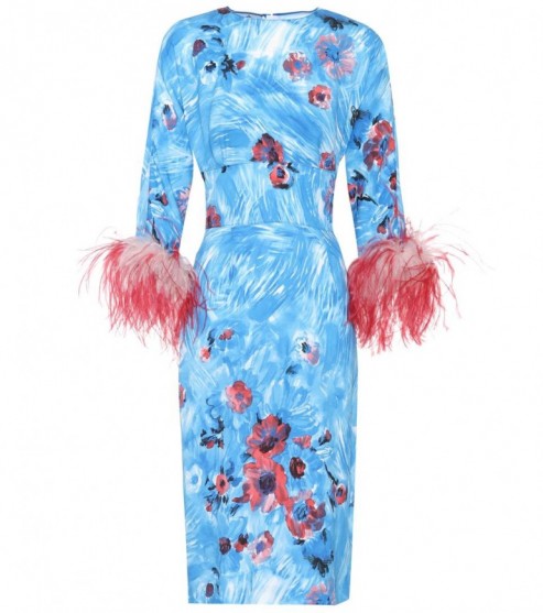 PRADA Feather-trimmed printed dress