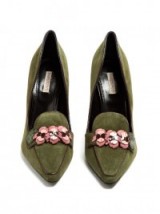 FABRIZIO VITI Flower-appliqué suede pumps ~ green and pink high heeled courts