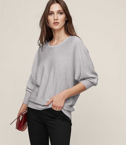 Reiss GIANNA MERINO-WOOL JUMPER SOFT GREYMELANGE ~ grey round neck jumpers ~ fine knit sweaters ~ knitwear