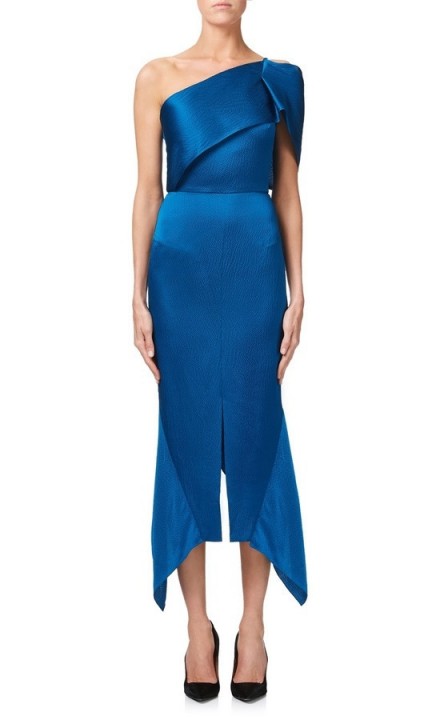 ROLAND MOURET HARLOW DRESS ~ blue one shoulder evening dresses ~ asymmetric occasion wear