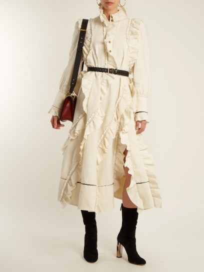 SONIA RYKIEL High-neck ruffle-trimmed linen dress