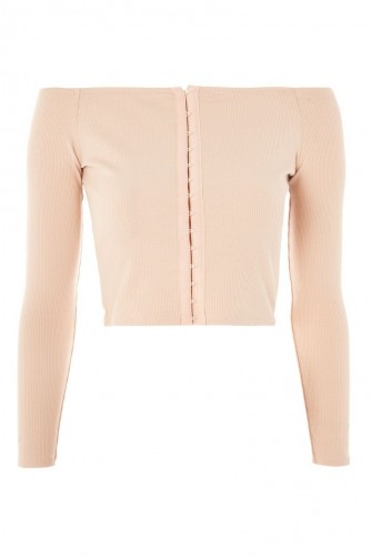 Topshop Hook & Eye Bardot Top | nude off the shoulder tops