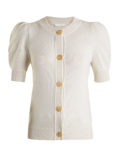CHLOÉ Iconic puff-sleeved cashmere cardigan | vintage style knitwear | ivory cardigans