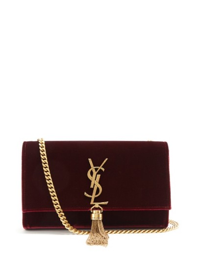 SAINT LAURENT Kate small velvet shoulder bag ~ dark red crossbody bags