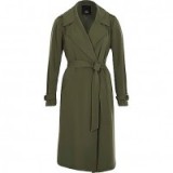 RIVER ISLAND Khaki green belted duster trench coat