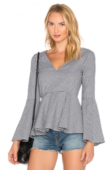 L’Academie X REVOLVE THE STATEMENT TOP Black & White Gingham | peplum hem tops