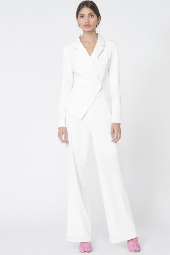 Lavish Alice Asymmetric Tuxedo Style Jumpsuit in Off White