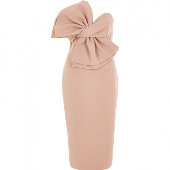 river island light pink bow front bandeau bodycon dress ~ party dresses