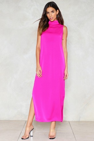 NASTY GAL Lights Out Maxi Dress ~ long fuchsia high neck dresses ~ hot pink