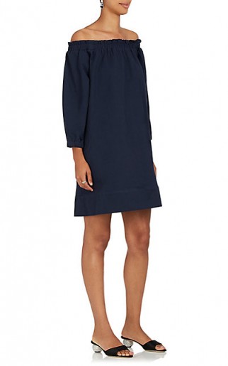 LISA PERRY Cotton Twill Off-The-Shoulder Shift Dress ~ navy bardot dresses