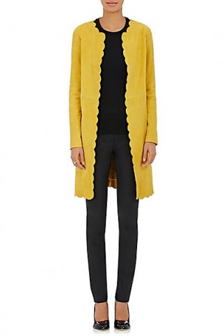 LISA PERRY Scalloped Suede Coat ~ mustard-yellow fashion coats