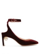 NICHOLAS KIRKWOOD Lola pearl-heeled velvet pumps ~ burgundy shoes ~ dark red