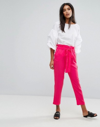 Mango High Waisted Wide Leg Trousers ~ pink crop leg pants