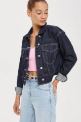 Topshop MOTO Cropped Denim Utility Jacket ~ dark blue jackets