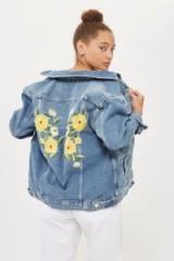 Topshop MOTO Floral & Stud Motif Denim Jacket ~ embroidered washed blue jackets