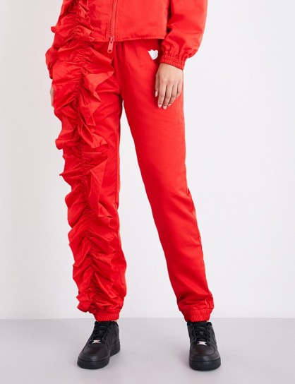 NICOPANDA Park Jog skinny high-rise shell trousers | red ruffled joggers