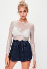 Missguided nude lace long sleeved crop top ~ sheer tops