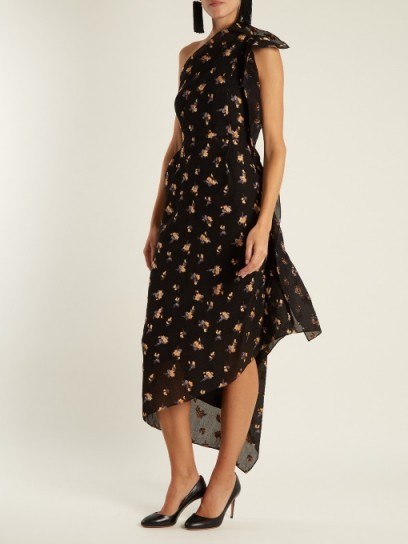 ROLAND MOURET Oakham chevron-embossed floral dress ~ asymmetric one shoulder evening dresses