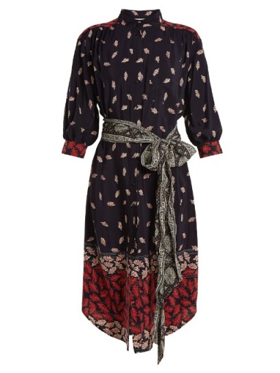 SEA Obi leaf-print tie-waist silk dress