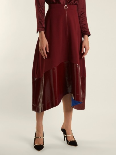 ROKSANDA Oriana contrast-hem midi skirt ~ dark red asymmetric skirts